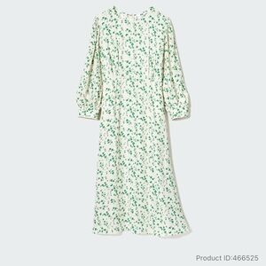 Uniqlo Cream and Green Floral Long Sleeve Dress